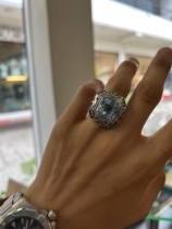 Black hand original classic series aquamarine unburned topaz handmade ancient silver ring
