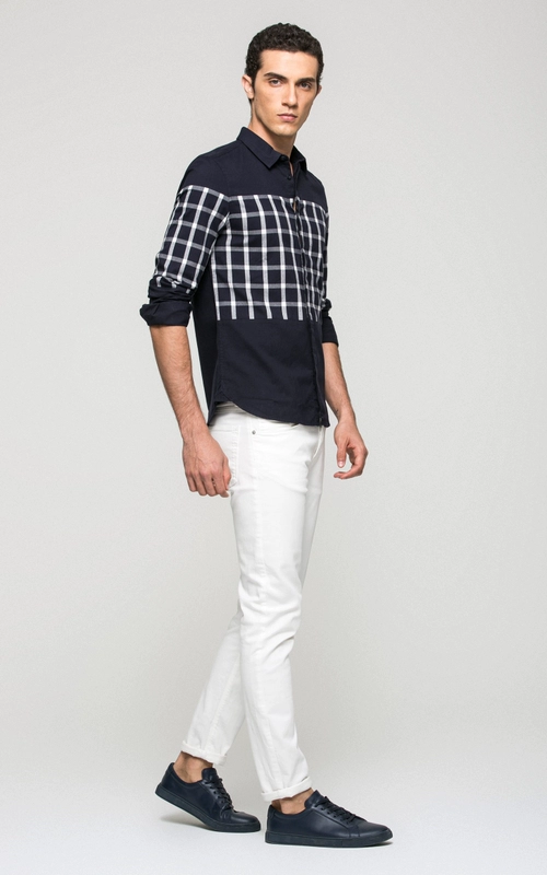 Kệ ||| Jack Jones kẻ sọc cổ áo cotton dài tay C-216405520