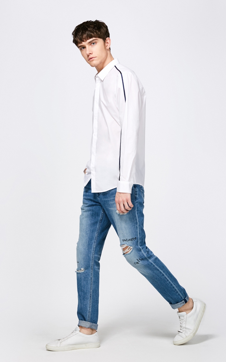 Jack Jones cotton Slim nam sọc áo ve áo dài tay 218105517 áo sơ mi lụa cao cấp nam