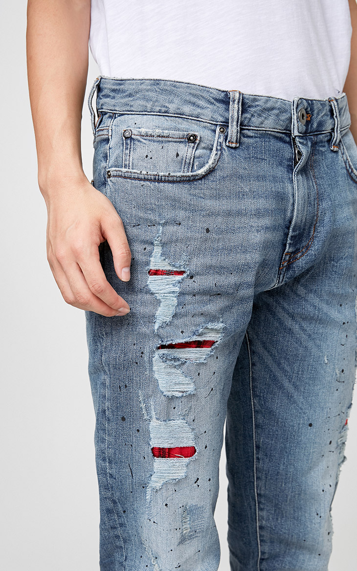 [3 miễn phí 1] JackJones Jack Jones quần jean cắt lỗ trắng JO | 217432505 áo nam đẹp
