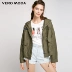 [Giá trị mùa thu và mùa đông] Vero Moda patch thêu thư vải lanh trùm đầu áo khoác ngắn | 317317507 áo cardigan nữ Áo khoác ngắn