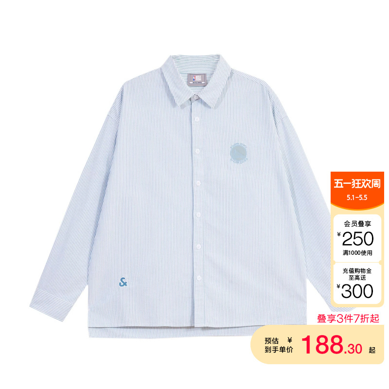 Tq District Aoyoshi Jack Jones Spring/Summer Nba Collaboration Warriors Striped Casual Long Sleeve Shirt for Men
