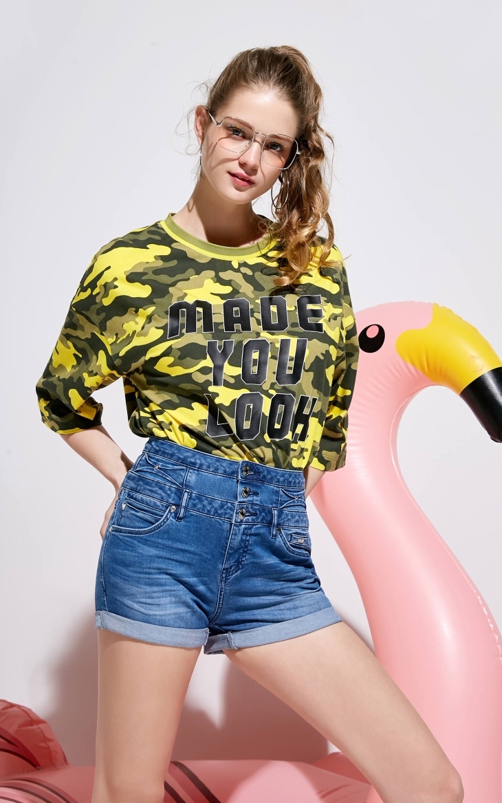 [Spike] CHỈ mùa hè mới quần short denim thẳng eo cao nữ | 117243516 quần jean nữ ống rộng