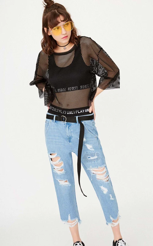 [3 miễn phí 1] CHỈ mùa hè mới lỗ bf gió chín điểm quần jean nữ | 11726I503 quần jeans nữ