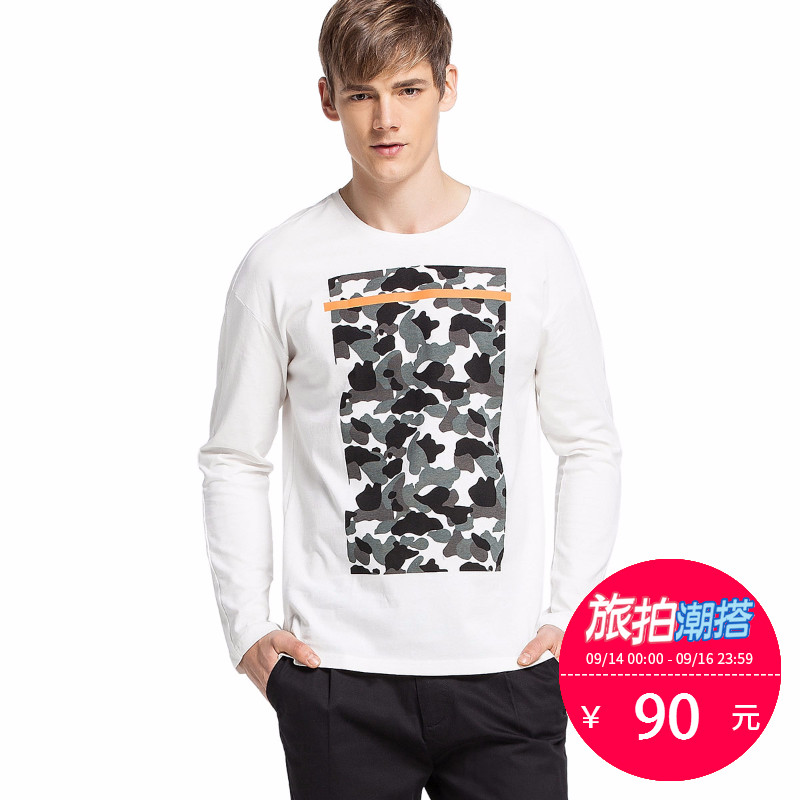 SELECTED思莱德纯棉迷彩纹印花男长袖T恤F|416102002