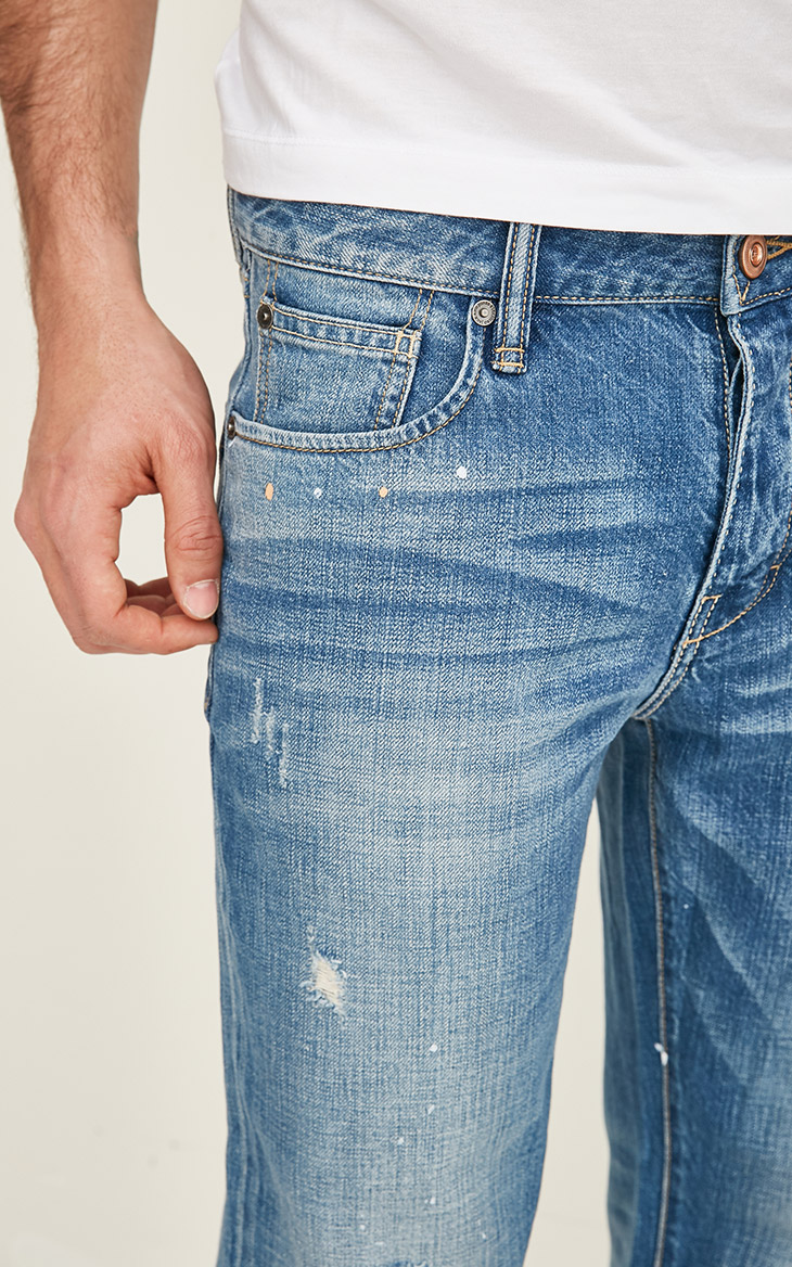 [3 miễn phí 1] JackJones Jack Jones giặt quần denim thẳng O-217132536 quần short nam