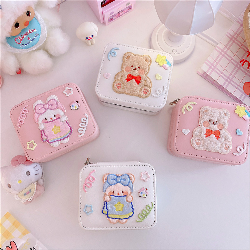 ins Curly Bear Bunny Rabbit Portable Jewelry Finishing Storage Box Ring Earrings Earring Jewelry Storage Box