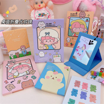 Desktop folding pink cute bear girl folding vanity mirror makeup mirror dormitory portable portable mirror