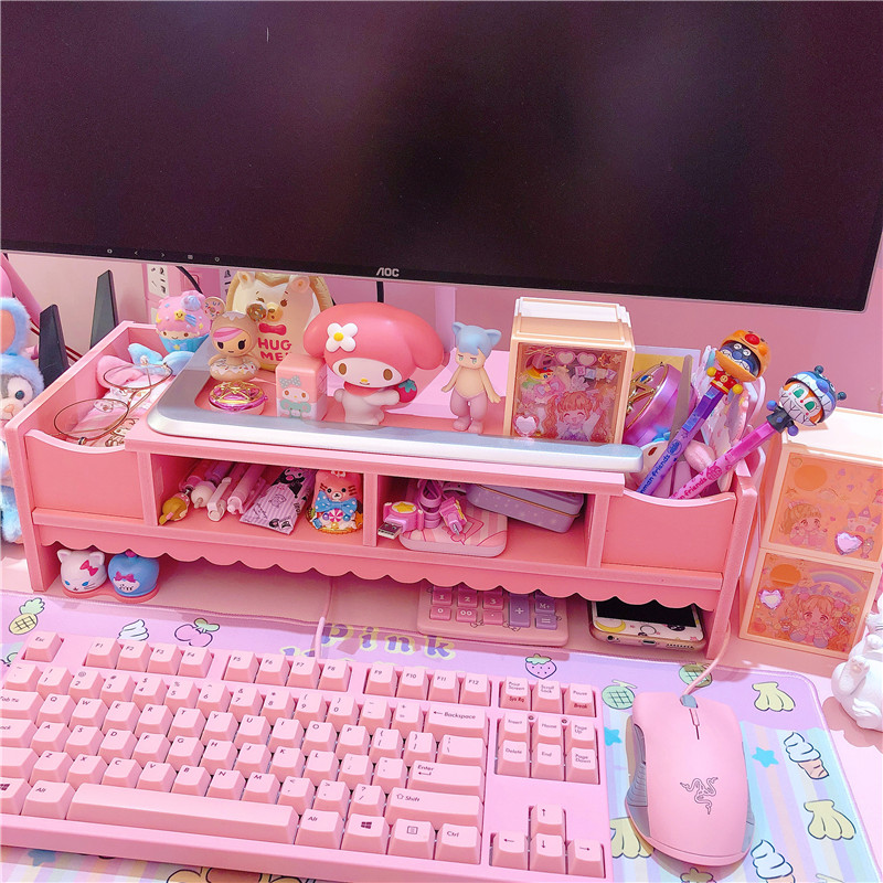 Pink girl heart desktop lace computer shelf storage shelf Laptop table finishing student storage shelf