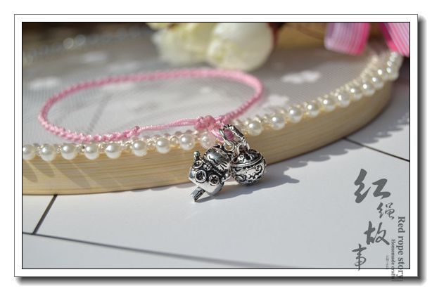 Mori cổ gió vòng chân nữ dây đỏ Thái bạc dễ thương chuông mèo may mắn với giọng nói dệt tay nam sinh dây thừng - Vòng chân vòng chân bạc nữ đẹp