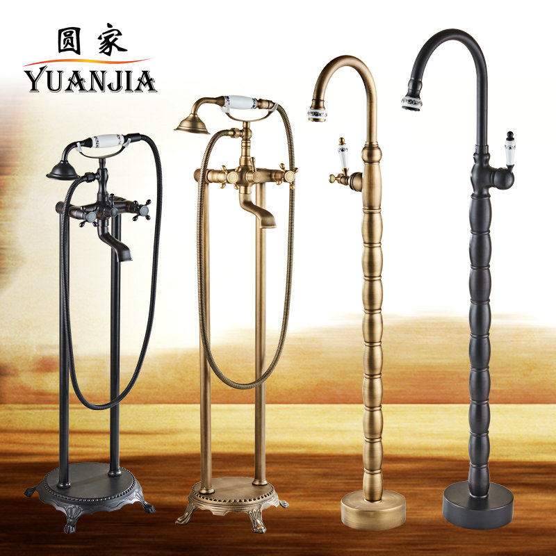 Full copper retro upright handheld bathtub tap European-style antique floor style Guido shower hot cold tap shower