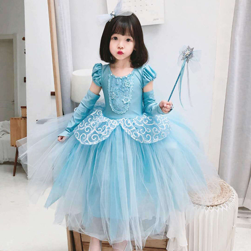 Cinderella Frozen Princess Aisha dress children spring and autumn foreign style Aisha dress girl dress summer