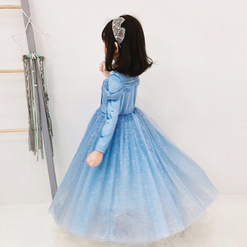 Girl Grey Girl Princess Dress Snowy Chic Edge 2022 New Elsa Children Aisha Dresses Foreign Dress Spring Autumn