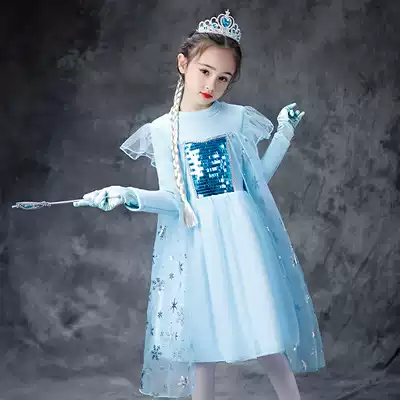 Aisha princess dress girls frozen 2 children's autumn and winter models plus velvet thickened dress long-sleeved Aisha skirt