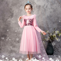 Childrens clothing ice and snow princess dress childrens clothing Elsa long sleeve dress autumn pink Halloween Aisha dress
