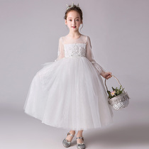 Childrens dress white puffy gauze dress high-end piano performance dress Flower girl wedding dress