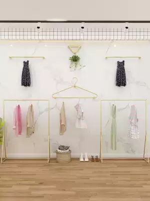 Clothing store display stand on the wall gold wall-mounted hangers women's clothing store clothes shelves hangers children's clothing shelves