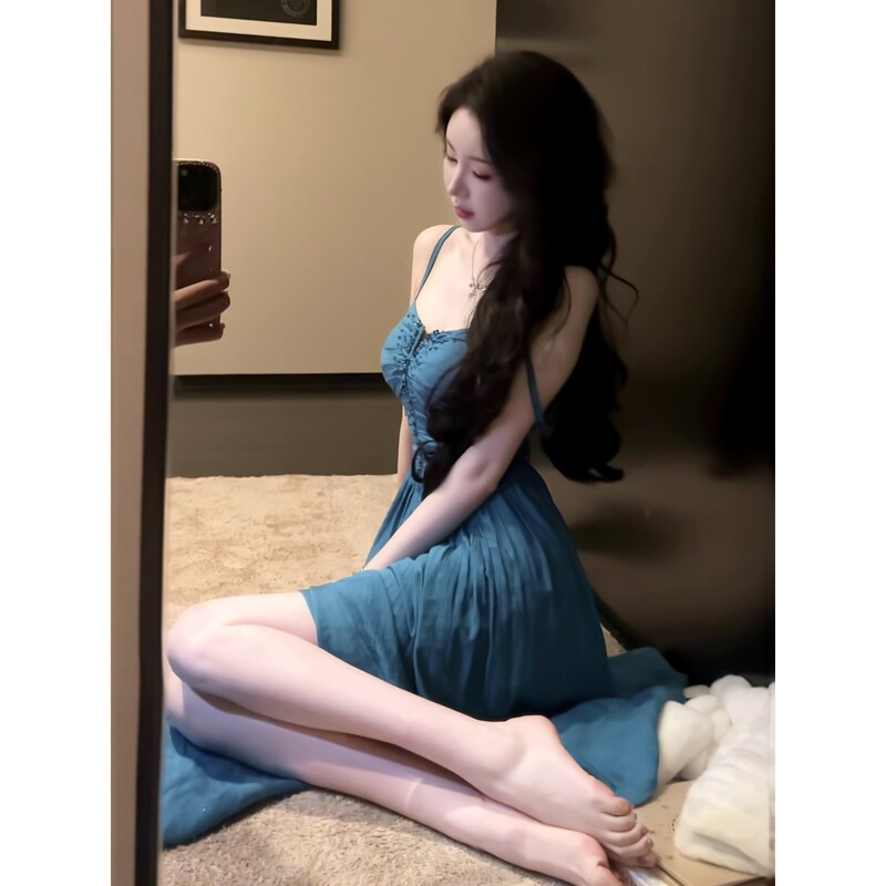 Yankeke Hollow-Out Tie-Back Spaghetti Strap Dress for Women, Summer Sexy Waist-Cinching Beach Photo Shoot Outfit, Vacation Long Dress