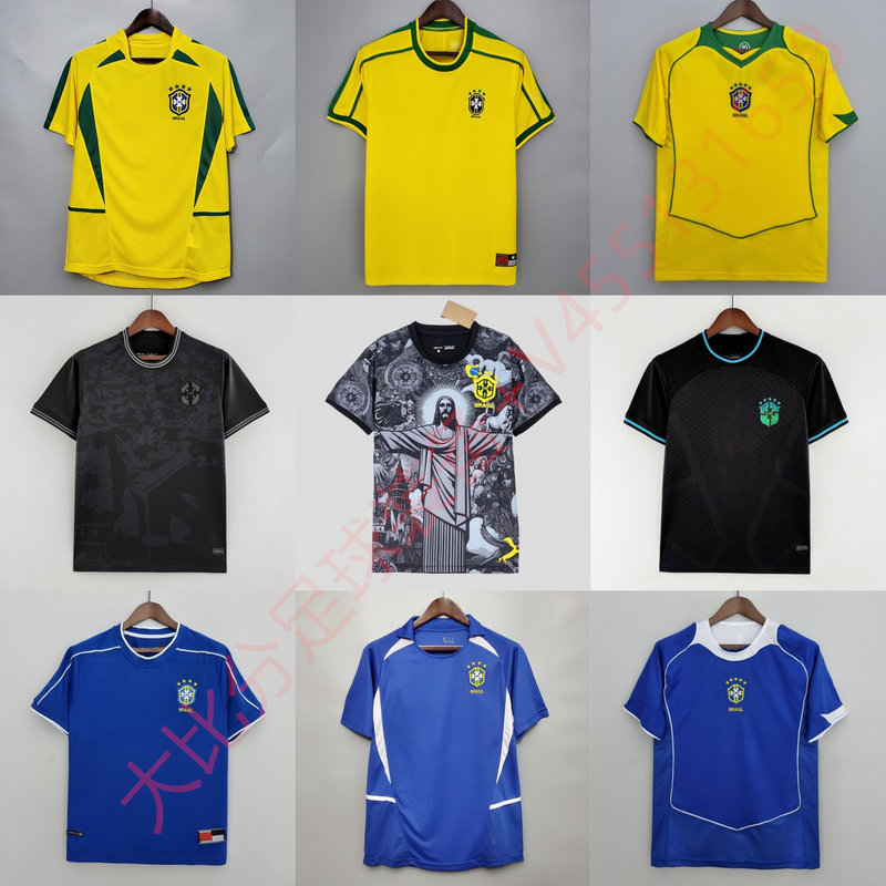 Retro 98 Brazil Home and Away Jerseys 04 Ronaldinho Football Uniforms 10 Kaka Short-Sleeved Long-Sleeved Training Uniforms