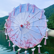 Girls blue antique tassel sun protection dance silk ancient costume cheongsam catwalk performance props Chinese style Hanfu umbrella