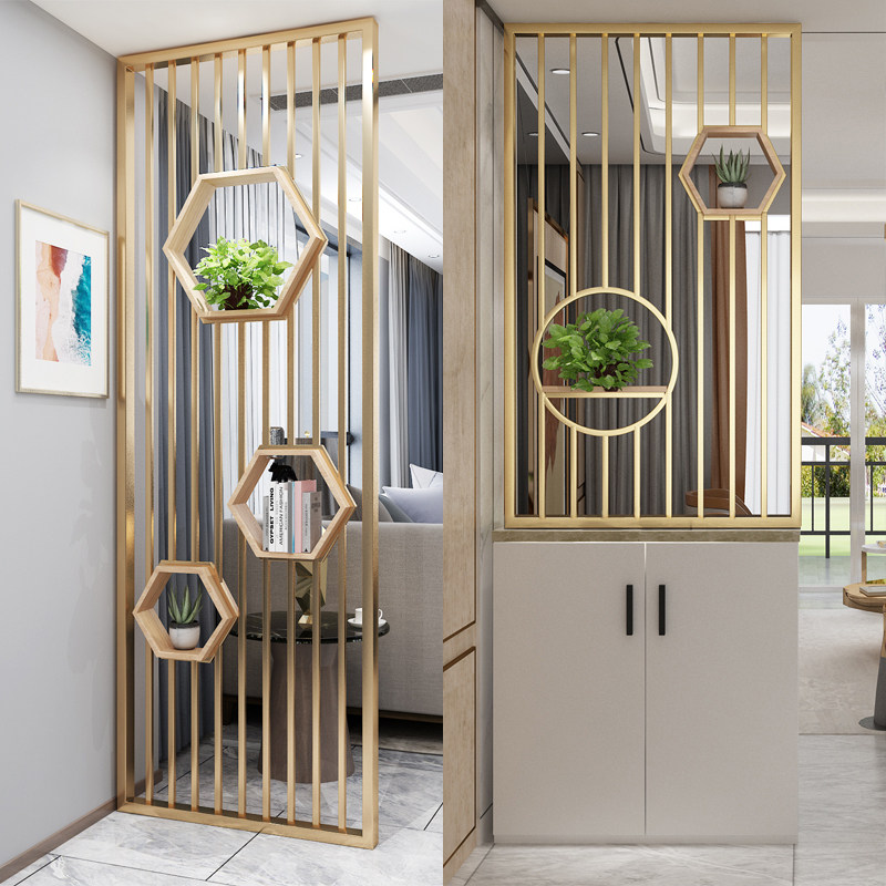 Nordic light luxury screen partition, simple and creative entry, entrance iron decoration rack, living room shelf openwork wall