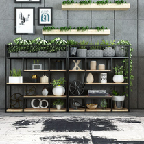 loft iron art screen floor partition home dining room living room green planting flower shelf balcony Nordic industrial wind shelf
