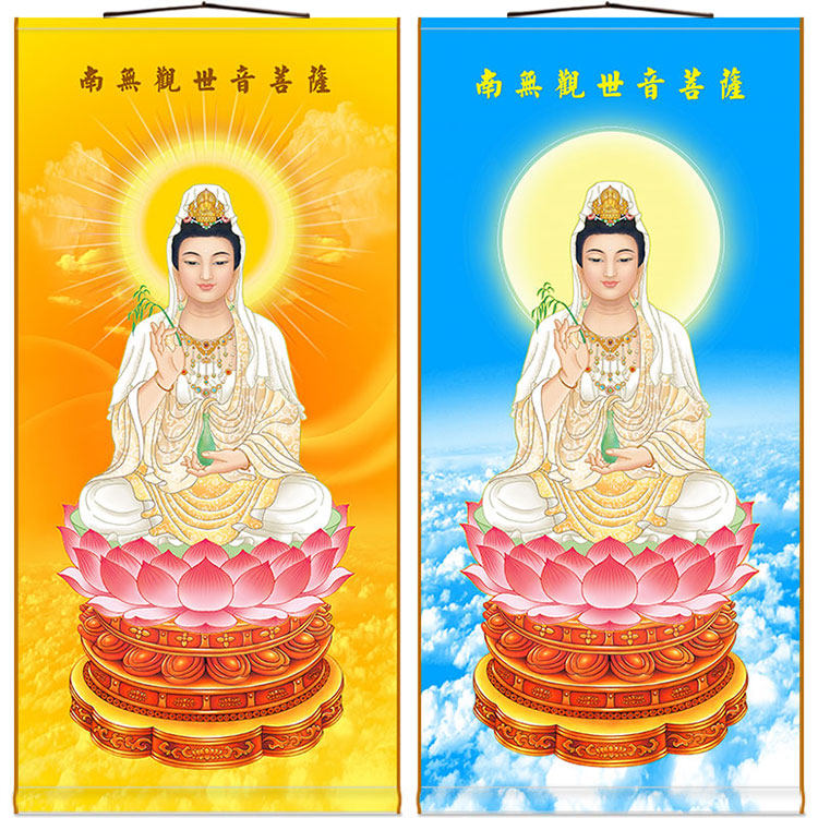 Avalokitesvara Bodhisattva Buddha statue painting high-definition Yangzhi Avalokitesvara scroll hanging painting Buddhist hall home full screen full screen water and land painting