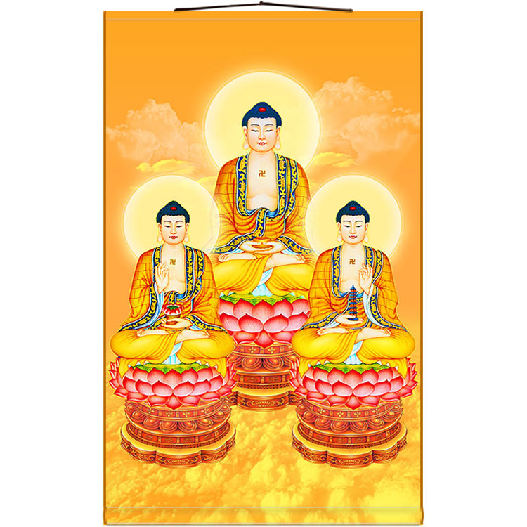 Three Trilateral Buddhotomatics Buddhist Buddha Buddha Statue Buddha Statue Buddha Painting of the Buddha Tang Scroll Paintings of Three Paver Hanging Paintings