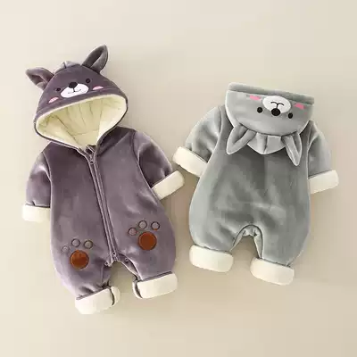 Korean children's clothes, newborn baby clothes, autumn and winter plus velvet 3-6-9 months, men and women babies out of clothing cute climbing clothes