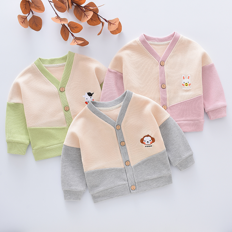 Korean system high-end male and female baby knit jacket Spring and autumn foreign sends 0-1-year-old child clothes baby out of open cardio-hoodie