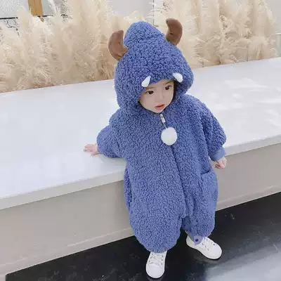 Korean children's clothing newborn baby jumpsuit Autumn and winter suit thickened cotton coat baby quilted jacket go out to keep warm climbing clothes