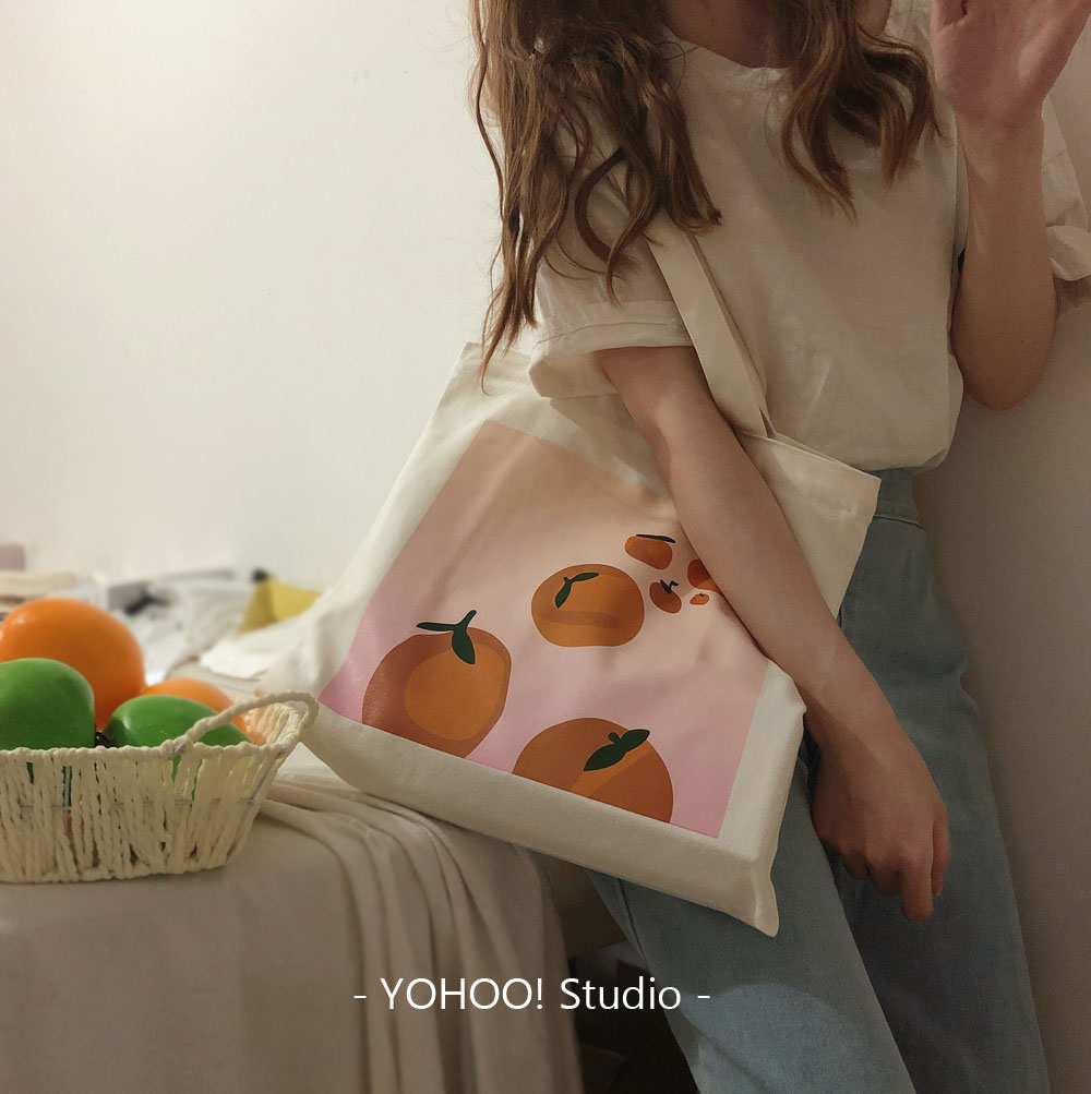 YOHOO chic Korean family piece of orange illustrations and art single shoulder sail cloth bag shopping bag student's school bag female