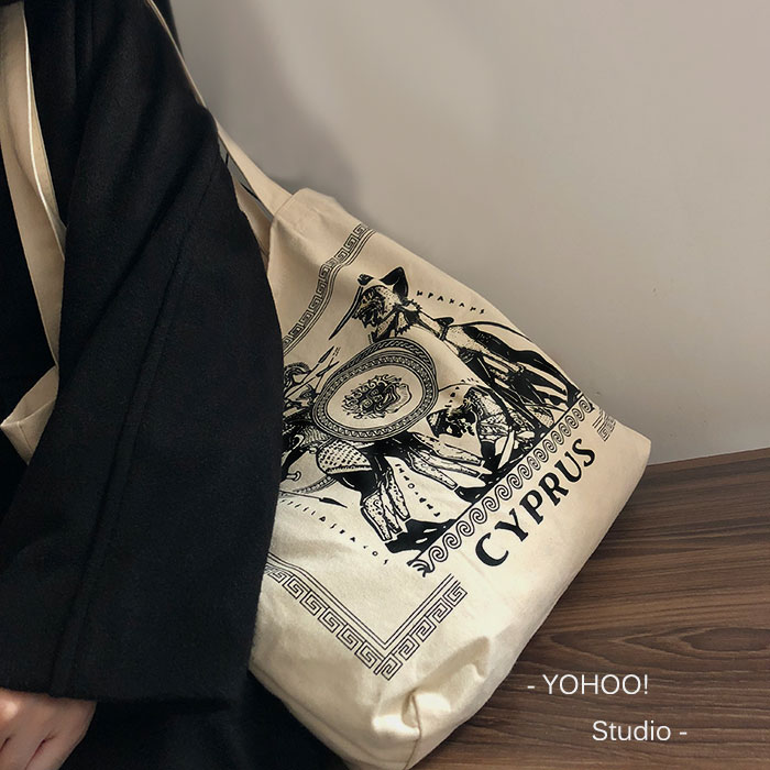 YOHOO retro niche Greek illustration chic Korean all-match single-shoulder canvas bag shopping bag student female ins