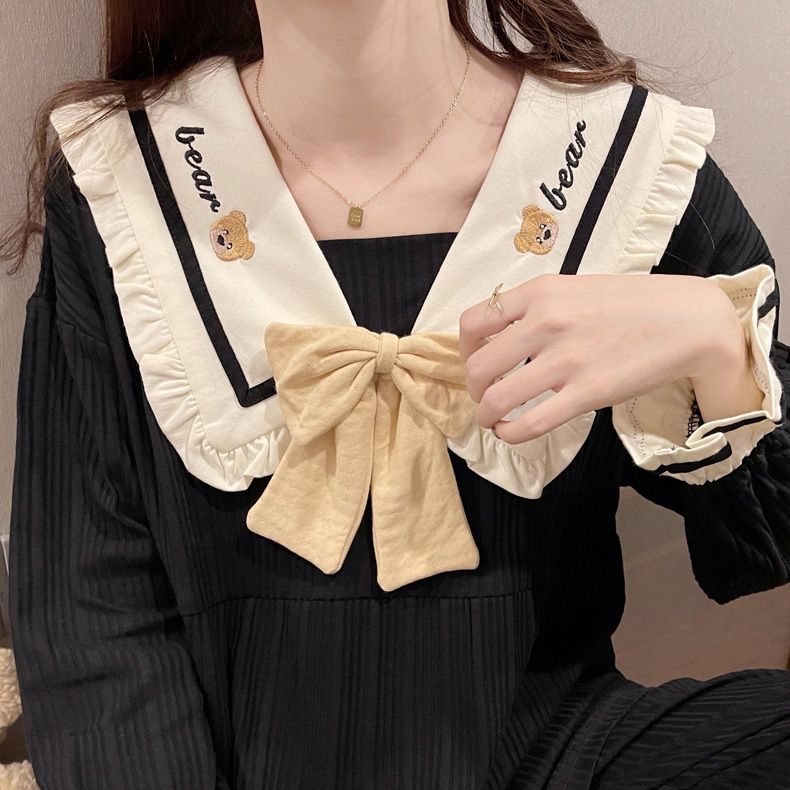 Pajamas for Women, Spring & Fall Style, Princess Style, Sweet Long-Sleeved Bow, Loose Large Size 100kg Can Be Worn as Pure Cotton Home Clothes