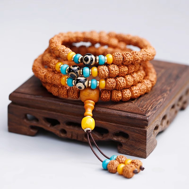 Small Vajra Bodhi Seed Bracelet with 108 Beads, Buddhist Prayer Beads Necklace, Tibetan-Style Accessory for Women and Men