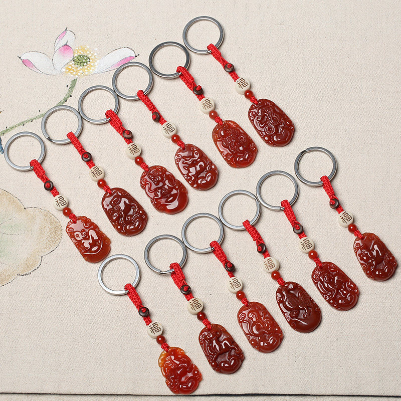 2021 Red Agate zodiac pendant keychain male and female jade zodiac mascot lanyard
