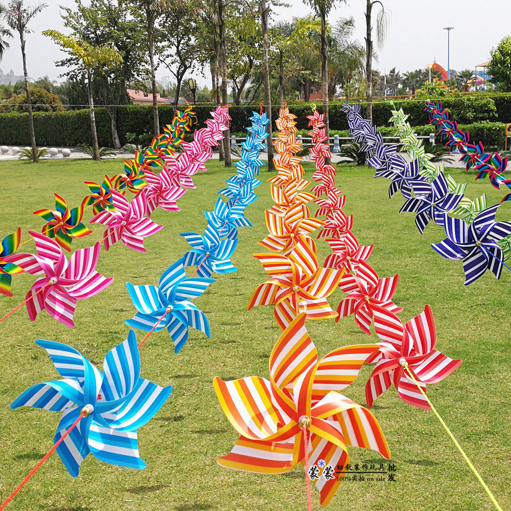 Windmill wholesale six-leaf striped windmill wedding playground decoration kindergarten hanging decoration windmill string colorful windmill