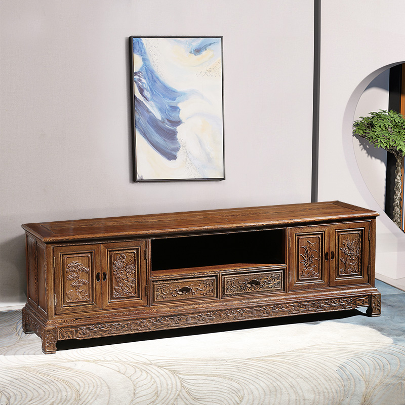 Chicken Wings Wood Chinese Style TV Cabinet Red Wood Furniture Living-room Containing Cabinet Carved full solid wood imitation ancient with solid wood ground cabinet