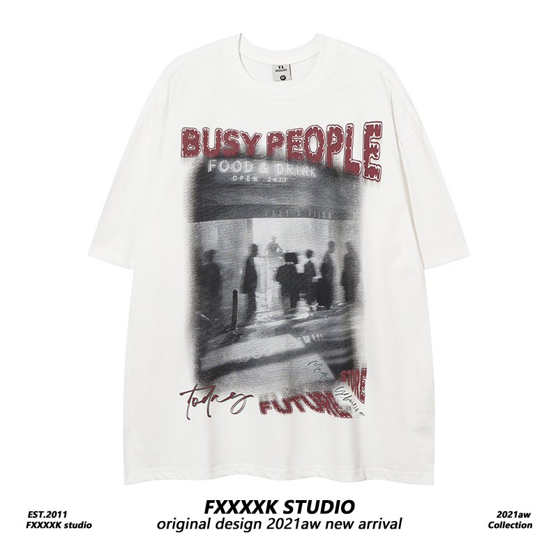 Fxk Original High Street Trendy Abstract Personalized Printed Short-Sleeved T-Shirt for Men and Women, Loose Casual Versatile Trendy Brand Half-Sleeve Summer