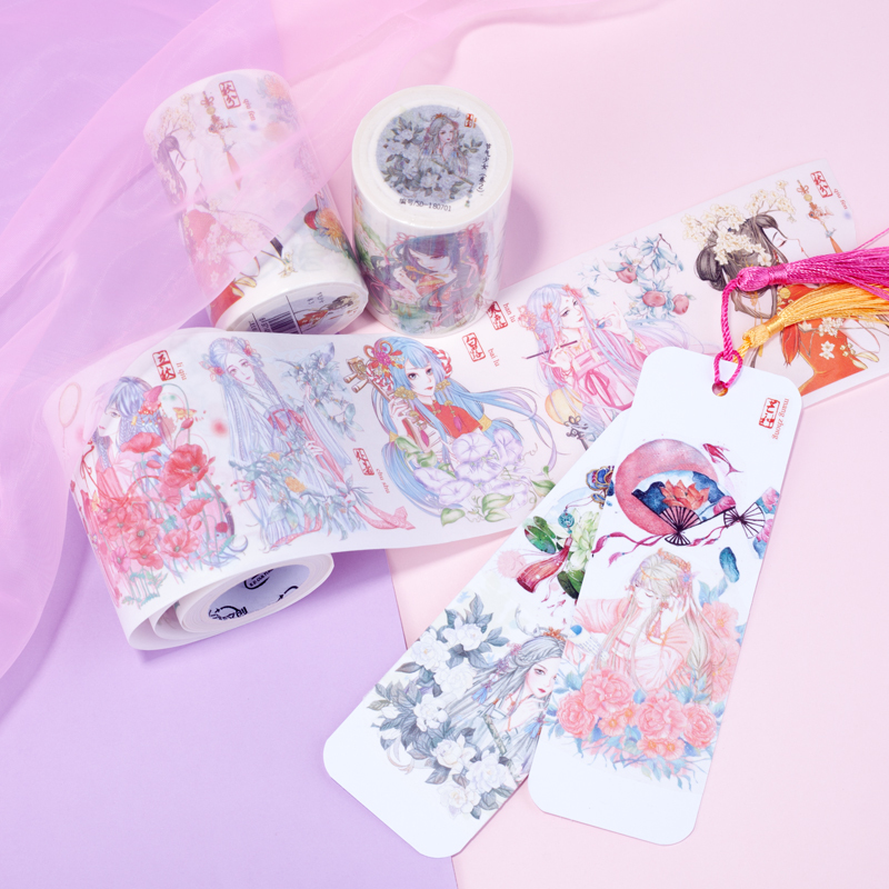 New product special oil and paper hands tape twenty-four solar girl Chinese ancient air character diy decoration whole roll paste