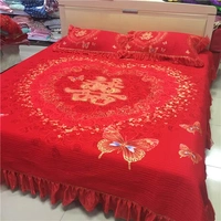 Big Red ba mảnh bìa giường bedspread bông đám cưới kết hôn ren tấm dày in ấn 3D để tăng - Trải giường ga trải nệm