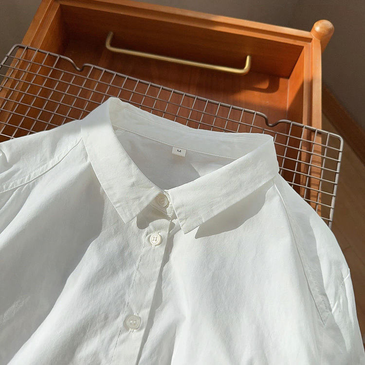 Original LAOSHU Pure Cotton White Shirt, Versatile and High-Quality, Intellectual Square-Neck Shirt, Loose-Fitting All-Cotton Top for Women