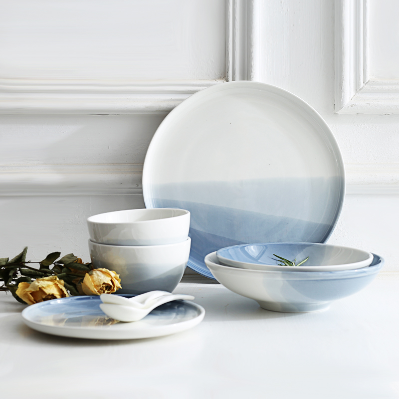 Ceramic Home Bowls Dish Spoon Suit Creative Minima Nordic Ceramic Couple Bowls Chopsticks Cutlery Cutlery Breakfast Dish