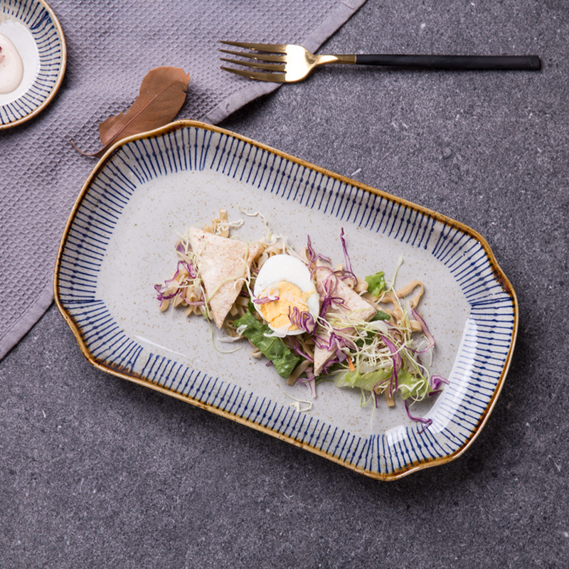 Retro Rectangular Ceramic Dish Home Creative tray Steamed Fish Dish Baking Tray Featured Dining Room Hotel Commercial Plate