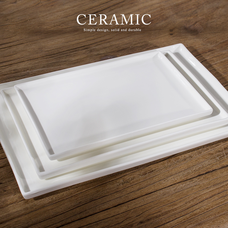 Pure White Ceramic Nursery Dish Rectangular Fruit Pan Tea Tray Cake Pan Dessert Pan Dessert Pan Flat Dish Pan Bread Pan