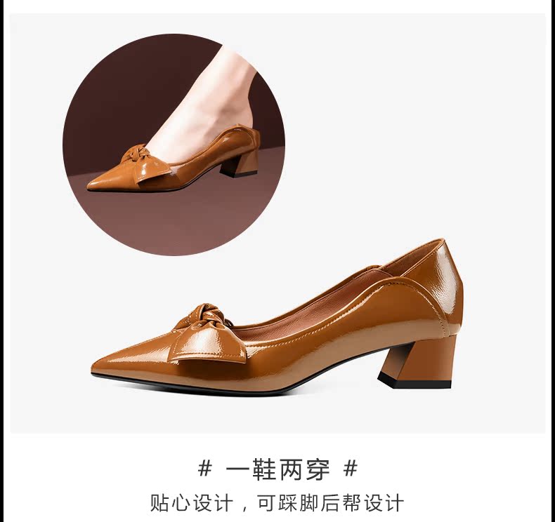 Xuân 2019 Giày mới cắt thấp Giày da sáng chế châu Âu và Mỹ mũi nhọn dày với giày của phụ nữ miệng nông với một đôi giày - Giày cắt thấp giày nữ cao gót
