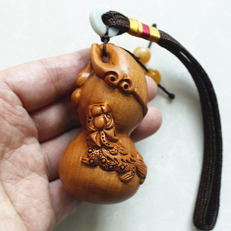 Peach - hoist necklace pendant hanging piece of keybuck and solid wood hoist hanging