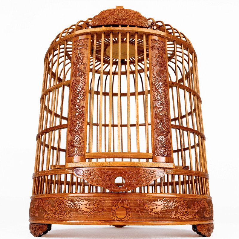 Raw Head Old Bamboo Painting Brow Cage Eight-brother Bamboo Bird Cage Bamboo Boutique Sculpted Sichuan Cage Old Mountain Bird Full Engraving Large Number