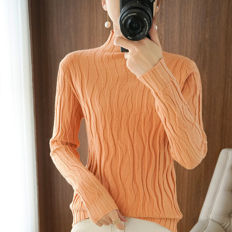 New sweater female half height collar jacket head long sleeve bottom stitch undershirt with warm and non-goat sweatshirt blouse