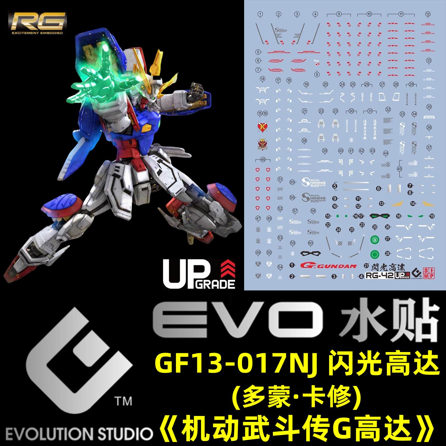 【EVO】 RG 1:144 GF13-017NJ Flash Gundam/Domon Kashu/Budouden. Fluorescent water sticker